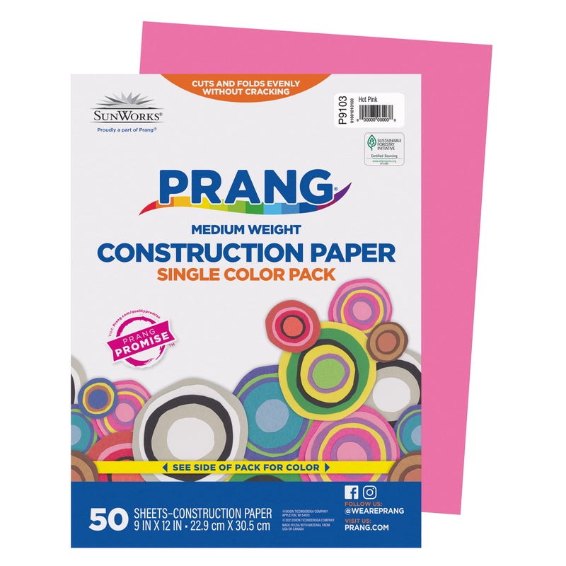 Prang (Formerly SunWorks) Construction Paper, Hot Pink, 9" x 12", 50 Sheets - Image 1
